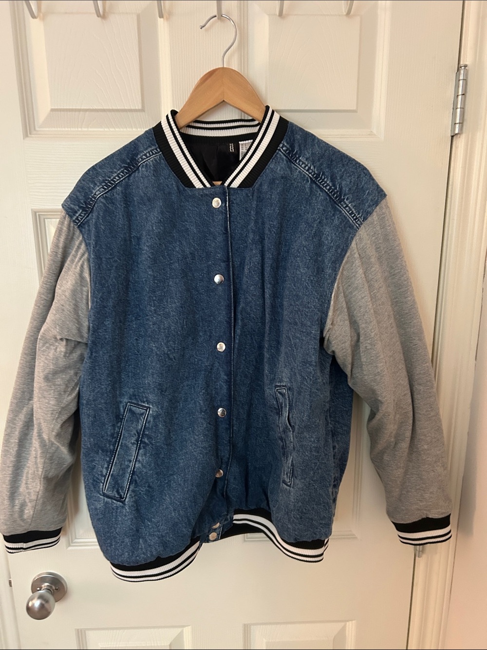 H&M Denim Blue and Gray Bomber Jacket